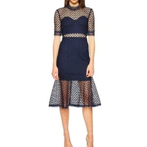 Bardot- NWT Blue Shortsleeve Cutout Fiona Flared Midi Dress